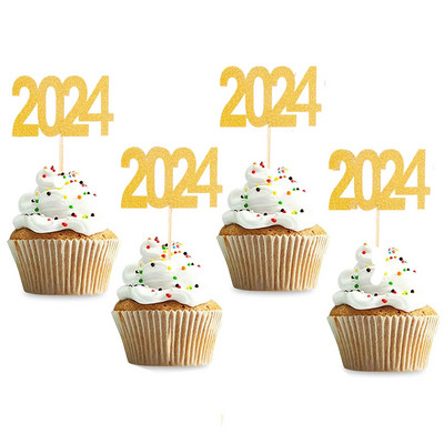 12 τμχ 2024 Cake Topper νέο έτος 2024 Οδοντογλυφίδα Happy New Year 2023 είδη διακόσμησης πάρτι toppers τούρτας διακόσμηση Χριστουγεννιάτικων τούρτων