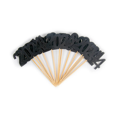 12 vnt. 2024 m. tortų viršus Naujieji 2024 m. dantų krapštukas Laimingų Naujųjų 2023 m. vakarėlio dekoravimo reikmenys tortų tvarsčiai kalėdinio pyrago dekoras