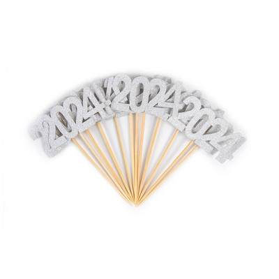 12 vnt. 2024 m. tortų viršus Naujieji 2024 m. dantų krapštukas Laimingų Naujųjų 2023 m. vakarėlio dekoravimo reikmenys tortų tvarsčiai kalėdinio pyrago dekoras