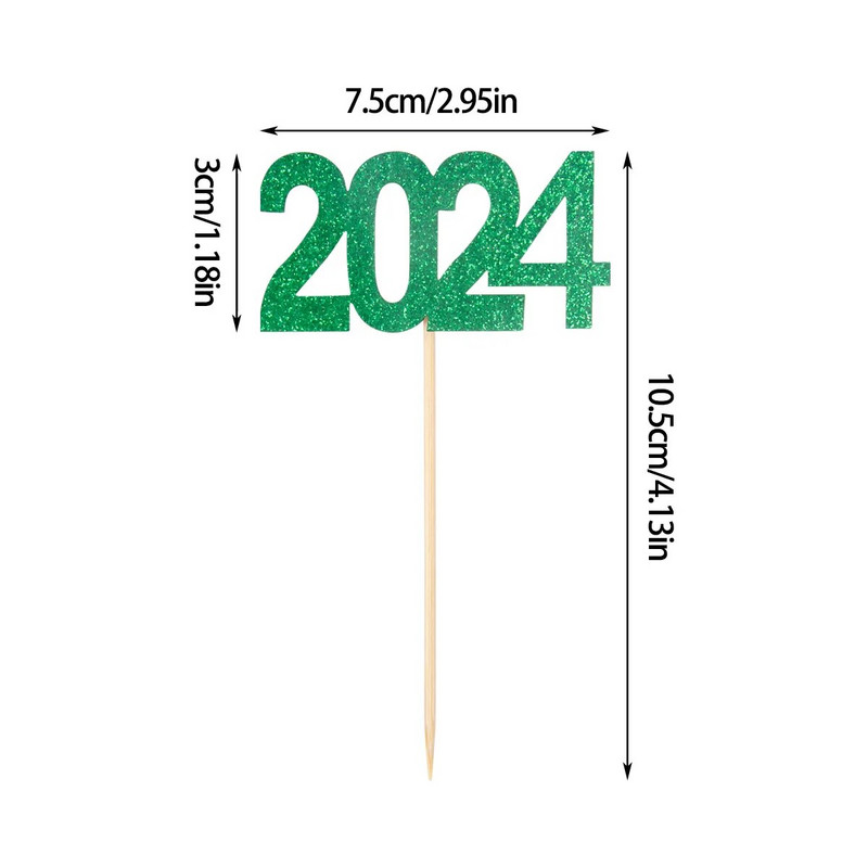 12 vnt. 2024 m. tortų viršus Naujieji 2024 m. dantų krapštukas Laimingų Naujųjų 2023 m. vakarėlio dekoravimo reikmenys tortų tvarsčiai kalėdinio pyrago dekoras