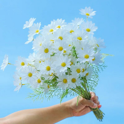 5 τμχ Μπουκέτο τεχνητό χρυσάνθεμο λουλούδια μαργαρίτα Διακόσμηση γάμου σπιτιού 5-κεφαλή Χαμομήλι Πλαστική ψεύτικη διακόσμηση κήπου με λουλούδια