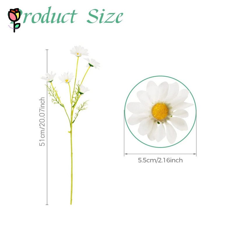 5 ks umelých kvetov sedmokrásky chryzantémy kytica domáca svadobná dekorácia 5-hlavý harmanček plastová umelá kvetinová záhradná dekorácia