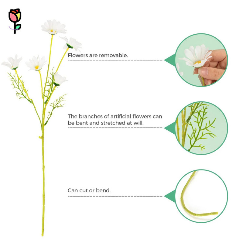 5 ks umelých kvetov sedmokrásky chryzantémy kytica domáca svadobná dekorácia 5-hlavý harmanček plastová umelá kvetinová záhradná dekorácia