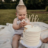 Νέο Ξύλινο One Birthday Happy Cake Topper Wood ONE Kids Party Cake Toppers for Baby Shower Διακοσμήσεις για επιδόρπιο κέικ 1ου έτους