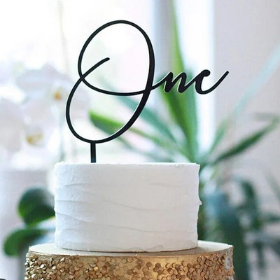 Νέο Ξύλινο One Birthday Happy Cake Topper Wood ONE Kids Party Cake Toppers for Baby Shower Διακοσμήσεις για επιδόρπιο κέικ 1ου έτους