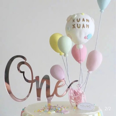 Νέο Ξύλινο One Birthday Happy Cake Topper Wood ONE Kids Party Cake Toppers for Baby Shower Διακοσμήσεις για επιδόρπιο κέικ 1ου έτους