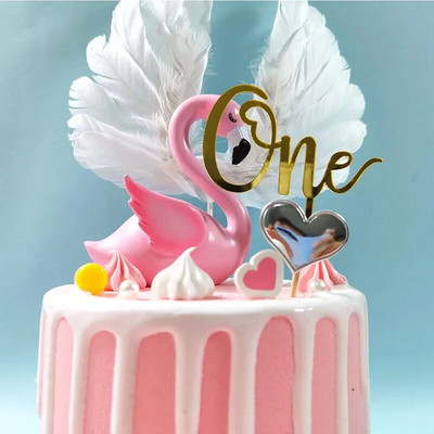 Νέο Ξύλινο One Birthday Happy Cake Topper Wood ONE Kids Party Cake Toppers for Baby Shower Διακοσμήσεις για επιδόρπιο κέικ 1ου έτους