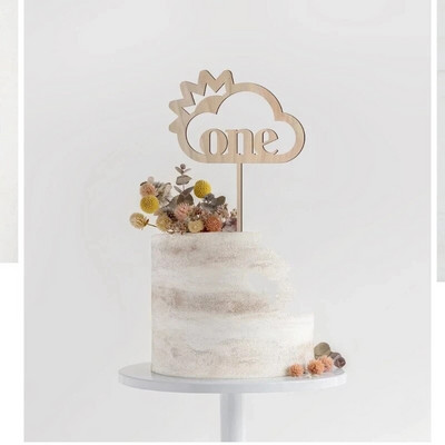 Νέο Ξύλινο One Birthday Happy Cake Topper Wood ONE Kids Party Cake Toppers for Baby Shower Διακοσμήσεις για επιδόρπιο κέικ 1ου έτους