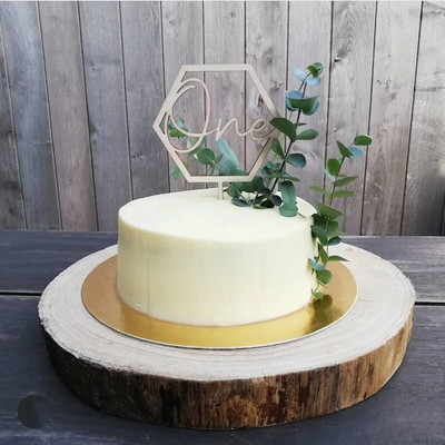 Νέο Ξύλινο One Birthday Happy Cake Topper Wood ONE Kids Party Cake Toppers for Baby Shower Διακοσμήσεις για επιδόρπιο κέικ 1ου έτους