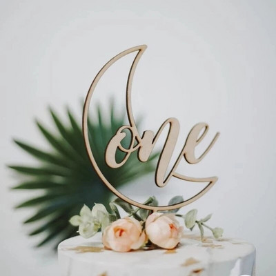 Νέο Ξύλινο One Birthday Happy Cake Topper Wood ONE Kids Party Cake Toppers for Baby Shower Διακοσμήσεις για επιδόρπιο κέικ 1ου έτους
