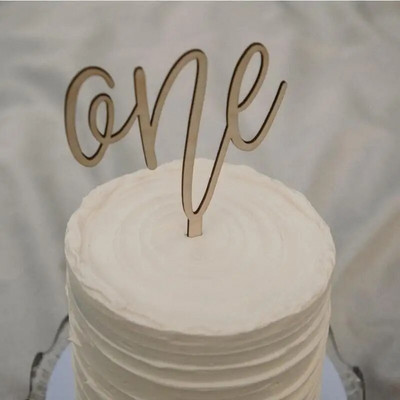 Νέο Ξύλινο One Birthday Happy Cake Topper Wood ONE Kids Party Cake Toppers for Baby Shower Διακοσμήσεις για επιδόρπιο κέικ 1ου έτους