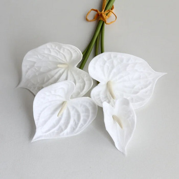 Луксозни 4 бр./пакет Real touch Anthurium PU изкуствено цвете Коледен домашен декор flores plante artificielle бяла сватбена украса