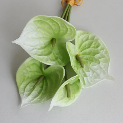 Prabangus 4vnt./ryšulėlis Real Touch Anthurium PU dirbtinė gėlė Kalėdų namų dekoras flores plante artificielle balta vestuvių dekoracija
