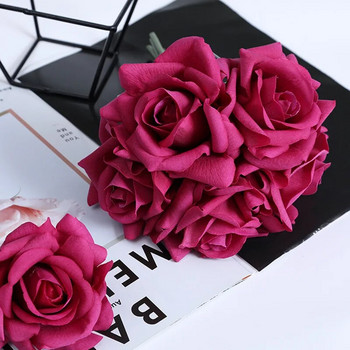 5 Head Curl Edge Rose Bunch Ενυδατικό Real Touch Rose Bouquet Νυφική ανθοδέσμη τεχνητά λουλούδια Διακόσμηση εκδήλωσης για πάρτι σπιτιού