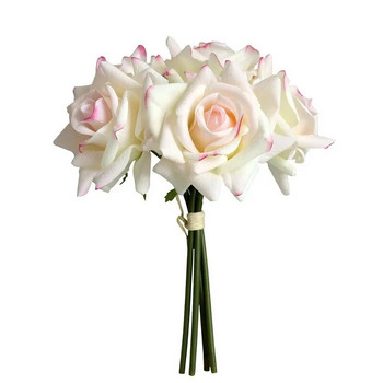 5Head Curl Edge Rose Bunch Moisturizing Real Touch Rose Bouquet Wedding Buld Buquet Artificial Flowers Home Party Event Decor