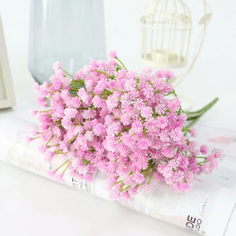 Flori artificiale din plastic JAROWN, false colorate, 7 capete, simulare de respirație a bebelușilor, flori decorative pentru decorațiuni de petrecere de nuntă