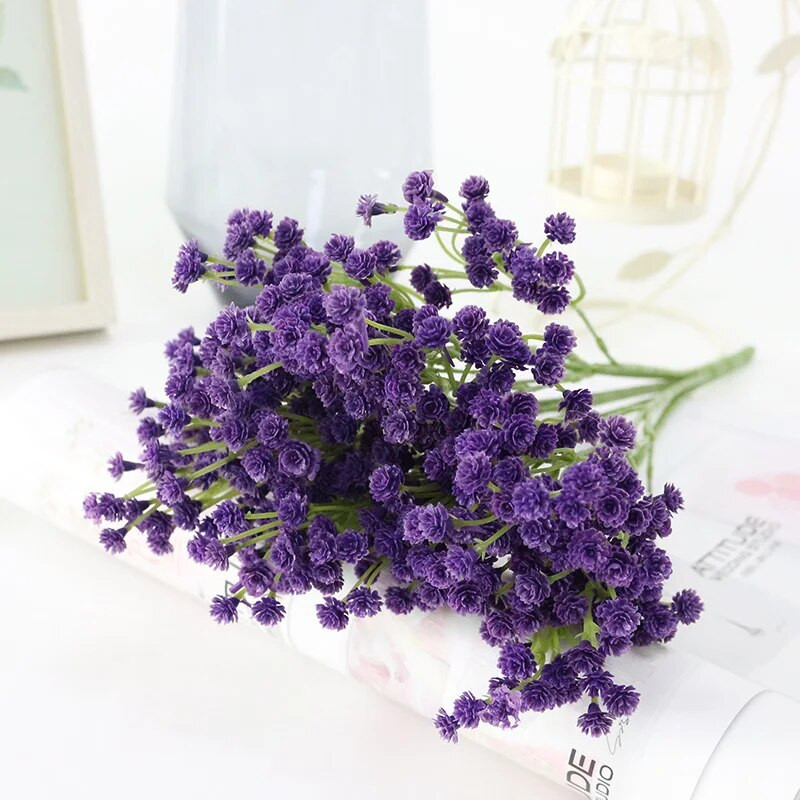 Flori artificiale din plastic JAROWN, false colorate, 7 capete, simulare de respirație a bebelușilor, flori decorative pentru decorațiuni de petrecere de nuntă