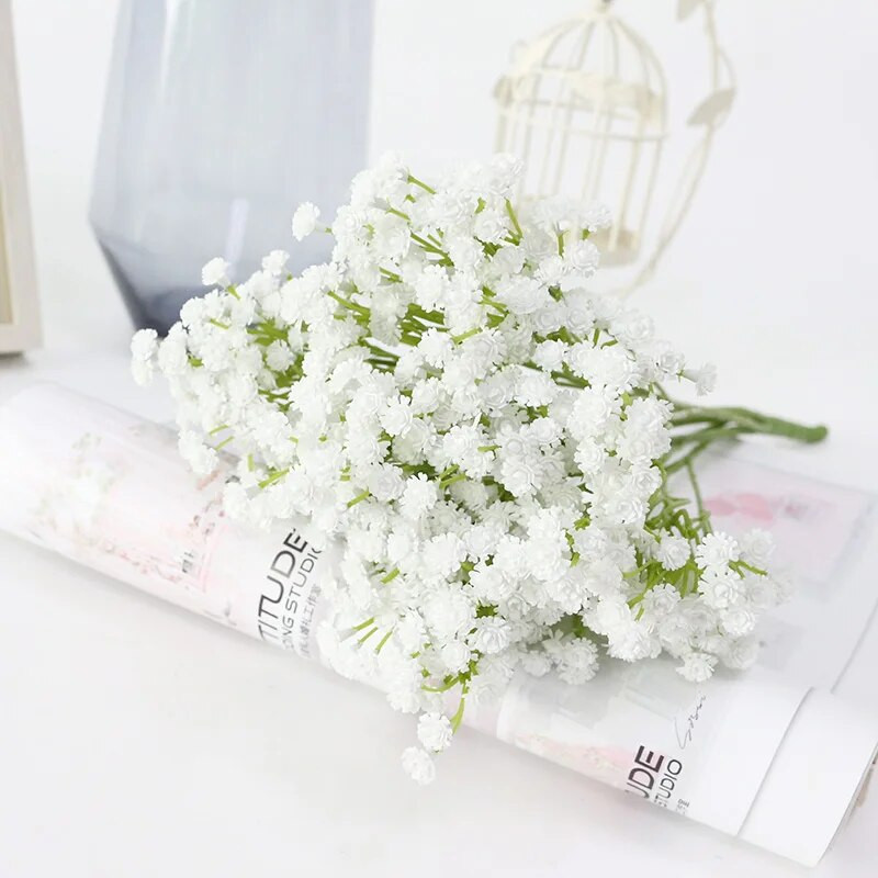 Flori artificiale din plastic JAROWN, false colorate, 7 capete, simulare de respirație a bebelușilor, flori decorative pentru decorațiuni de petrecere de nuntă