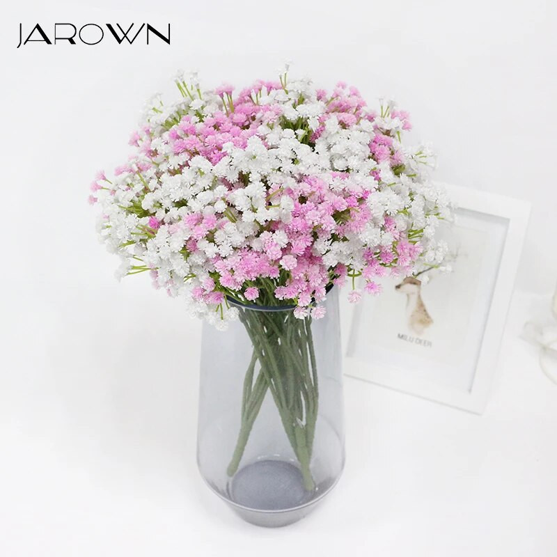 Flori artificiale din plastic JAROWN, false colorate, 7 capete, simulare de respirație a bebelușilor, flori decorative pentru decorațiuni de petrecere de nuntă