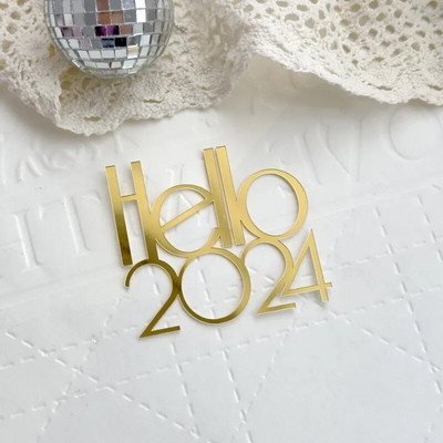 Bună ziua 2024 La mulți ani pentru tort Topper acrilic pentru cupcake de Crăciun fericit pentru decorațiuni de tort pentru petrecerea de Anul Nou 2024