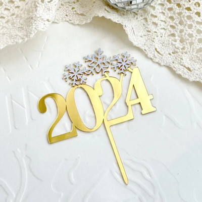 Bună ziua 2024 La mulți ani pentru tort Topper acrilic pentru cupcake de Crăciun fericit pentru decorațiuni de tort pentru petrecerea de Anul Nou 2024
