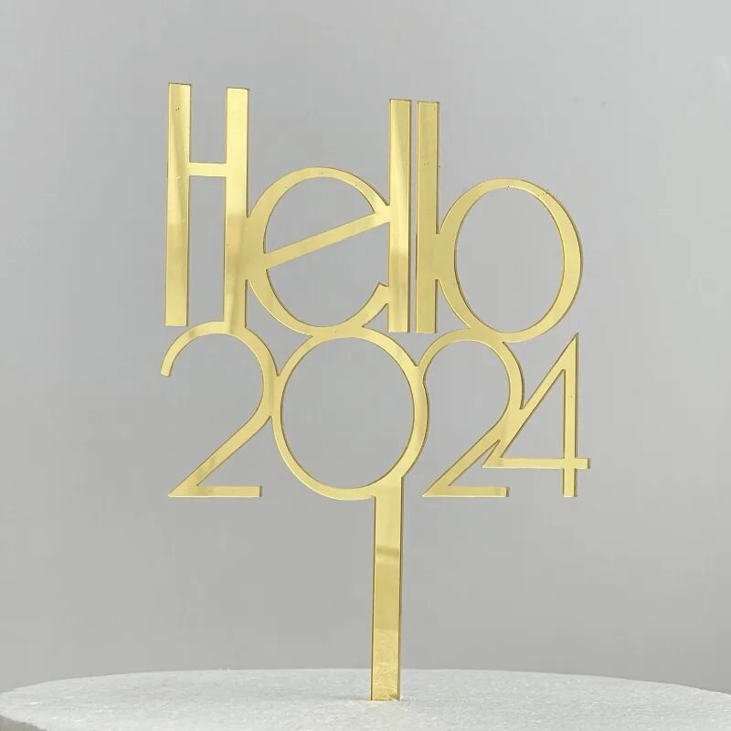 Bună ziua 2024 La mulți ani pentru tort Topper acrilic pentru cupcake de Crăciun fericit pentru decorațiuni de tort pentru petrecerea de Anul Nou 2024