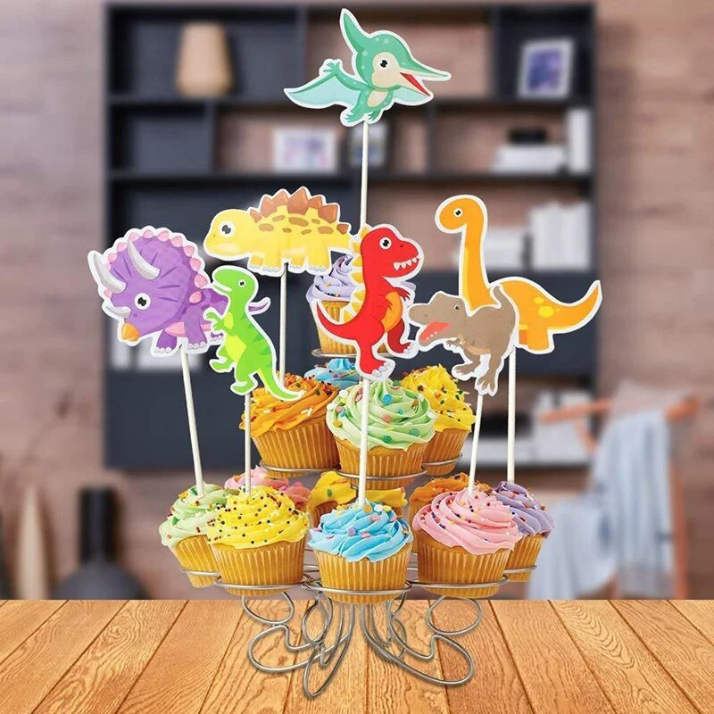 21 bucăți/set decorațiuni pentru cupcake cu dinozaur din desene animate, cu tema de dinozaur, decorare pentru prima zi de naștere pentru băiat