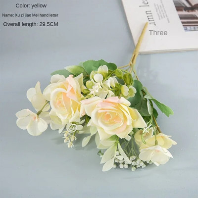 5 fejes tearózsa művirág csokor kézi utánzat virág esküvői dekoráció hamis virág csokor rózsa karácsonyi dekoráció