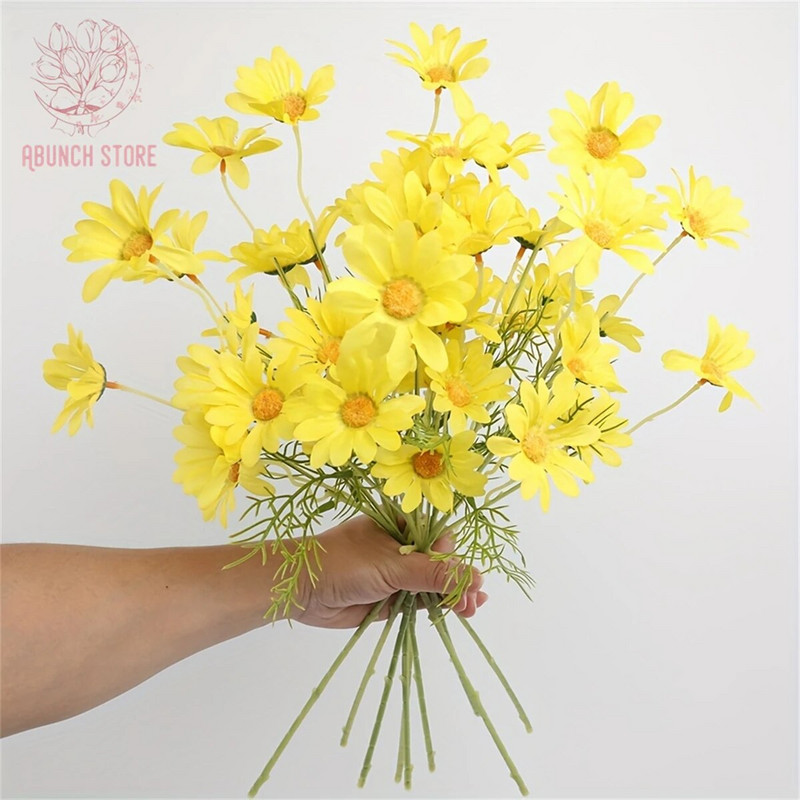 5 ks Malá kytica simulácií sedmokrások, harmanček, domáca dekorácia, umelé chryzantémy, umelé kvety, svadobné kvetinové rekvizity na fotografie