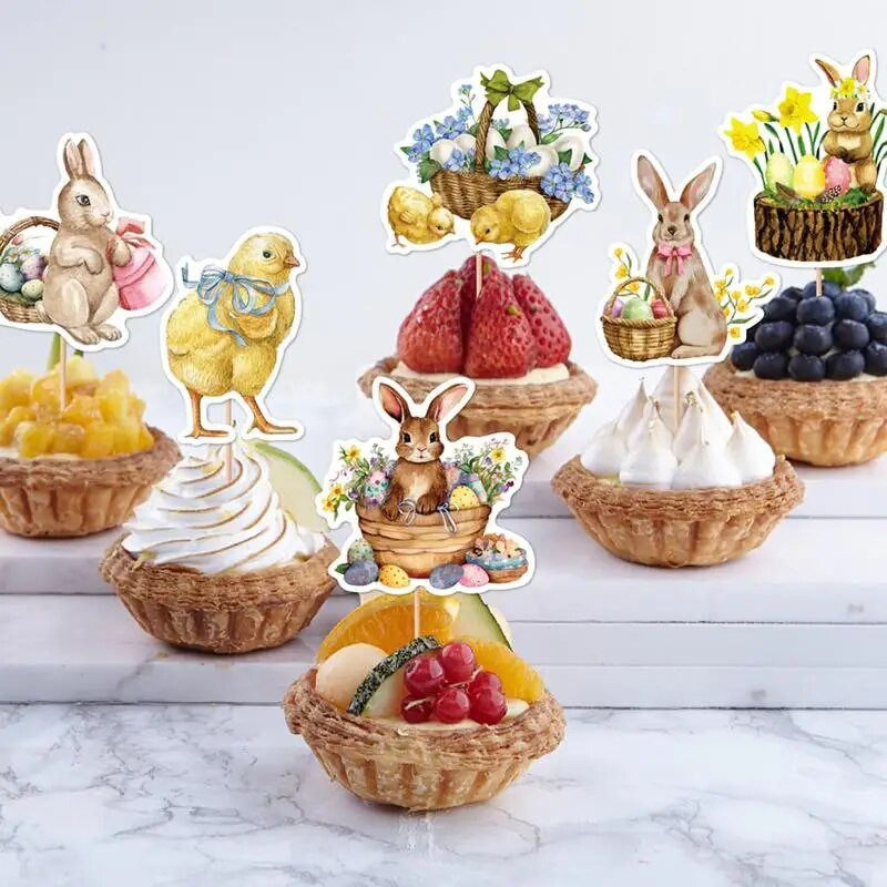 8 bucăți drăguț tip iepure ou stil Cupcake Topper Festival de Paște petrecere de aniversare decorațiuni pentru baby shower