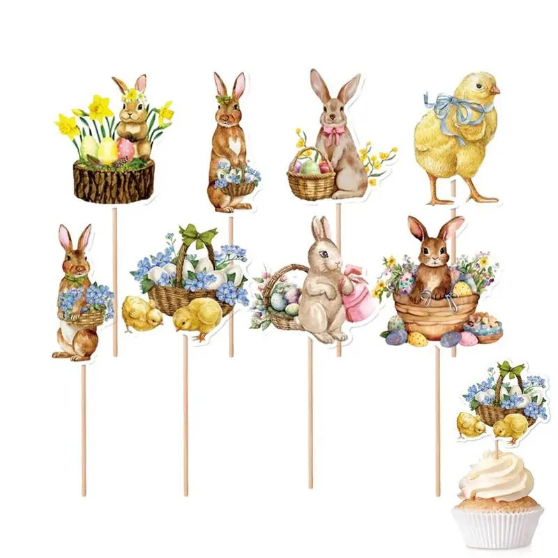 8 bucăți drăguț tip iepure ou stil Cupcake Topper Festival de Paște petrecere de aniversare decorațiuni pentru baby shower