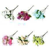 15Heads Mini Roses Kytica Umelý kvet Svadobná scéna Rozloženie Falošný kvet Obývacia izba Vianočné Domov Stôl Dekorácie Doplnky