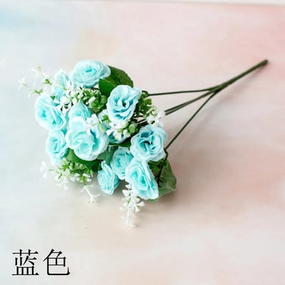 15Heads Mini Roses Kytica Umelý kvet Svadobná scéna Rozloženie Falošný kvet Obývacia izba Vianočné Domov Stôl Dekorácie Doplnky