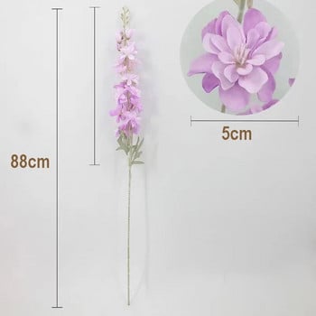 2 вилица Flocking Delphinium Flower Branch Копринени изкуствени цветя за домашна сватба Декорация на хотел Fleur Artificielle 1PC цвете