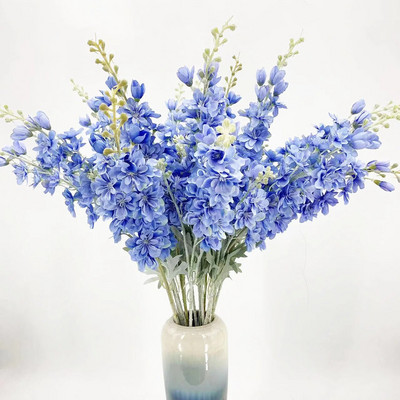 2 Fork Flocking Delphinium Flower Branch Silk Artificial Flowers for Home Wedding Hotel Decoration Fleur Artificielle 1PC Flower