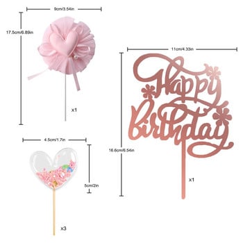 PinkHeart Happy Birthday Cake Topper Birthday Cake Topper Lovely Heart Cupcake Toppers Picks Розови декорации за торта за рожден ден