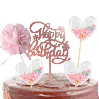 PinkHeart Happy Birthday Cake Topper Birthday Cake Topper Lovely Heart Cupcake Toppers Επιλογές Ροζ Διακοσμήσεις τούρτας για γενέθλια