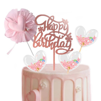 PinkHeart La mulți ani pentru tort Topper pentru tort de aniversare Lovely Heart Cupcake Toppers Alegeți decorațiuni roz pentru tort pentru ziua de naștere