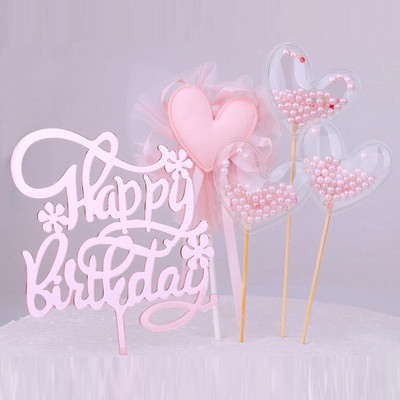 PinkHeart La mulți ani pentru tort Topper pentru tort de aniversare Lovely Heart Cupcake Toppers Alegeți decorațiuni roz pentru tort pentru ziua de naștere