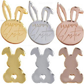 10 bucăți Toppers pentru prăjituri cu ouă de iepuraș de Paște Fericit, acrilic, auriu, argintiu, în formă de iepure, pentru decorațiuni pentru deserturi pentru petrecerea de Paște