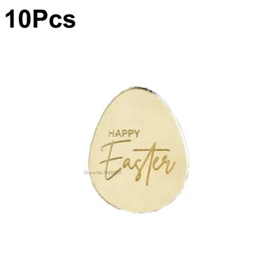 10 bucăți Toppers pentru prăjituri cu ouă de iepuraș de Paște Fericit, acrilic, auriu, argintiu, în formă de iepure, pentru decorațiuni pentru deserturi pentru petrecerea de Paște