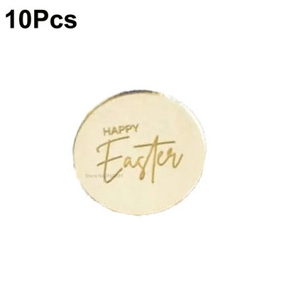 10 bucăți Toppers pentru prăjituri cu ouă de iepuraș de Paște Fericit, acrilic, auriu, argintiu, în formă de iepure, pentru decorațiuni pentru deserturi pentru petrecerea de Paște