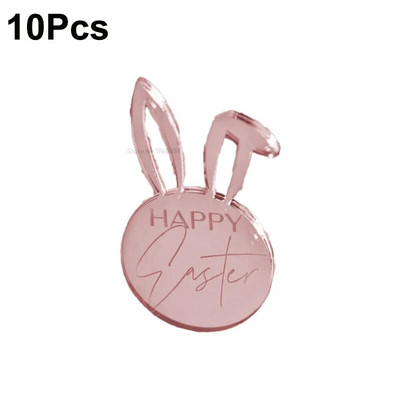 10 bucăți Toppers pentru prăjituri cu ouă de iepuraș de Paște Fericit, acrilic, auriu, argintiu, în formă de iepure, pentru decorațiuni pentru deserturi pentru petrecerea de Paște