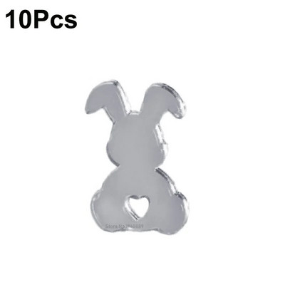 10 bucăți Toppers pentru prăjituri cu ouă de iepuraș de Paște Fericit, acrilic, auriu, argintiu, în formă de iepure, pentru decorațiuni pentru deserturi pentru petrecerea de Paște