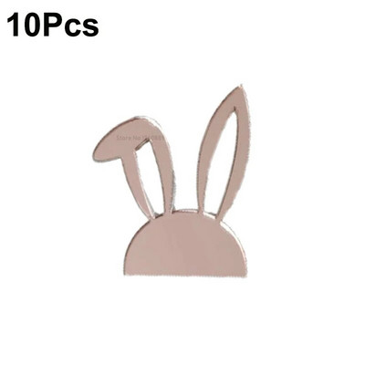 10 bucăți Toppers pentru prăjituri cu ouă de iepuraș de Paște Fericit, acrilic, auriu, argintiu, în formă de iepure, pentru decorațiuni pentru deserturi pentru petrecerea de Paște
