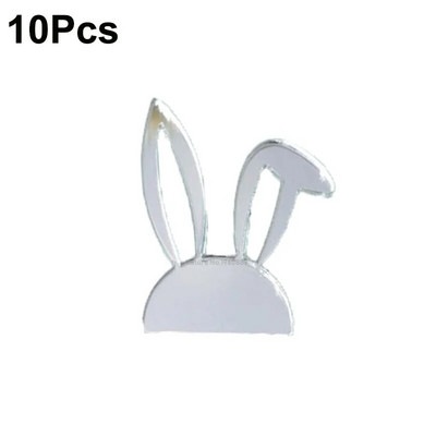 10 bucăți Toppers pentru prăjituri cu ouă de iepuraș de Paște Fericit, acrilic, auriu, argintiu, în formă de iepure, pentru decorațiuni pentru deserturi pentru petrecerea de Paște