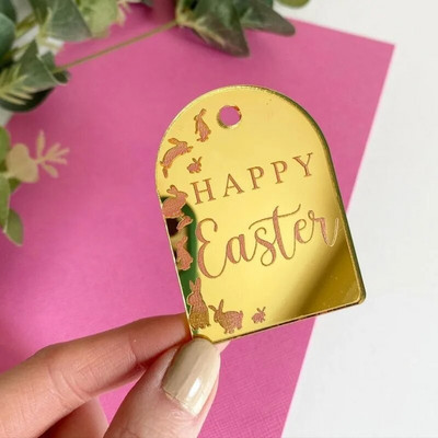 10 bucăți Toppers pentru prăjituri cu ouă de iepuraș de Paște Fericit, acrilic, auriu, argintiu, în formă de iepure, pentru decorațiuni pentru deserturi pentru petrecerea de Paște