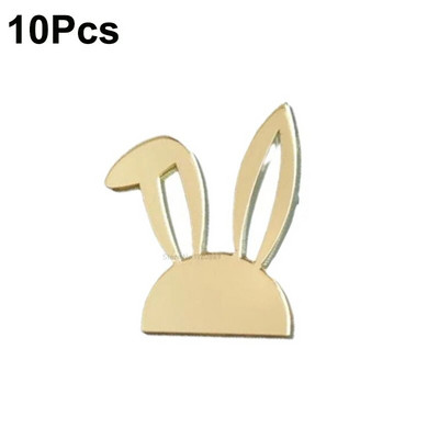 10 bucăți Toppers pentru prăjituri cu ouă de iepuraș de Paște Fericit, acrilic, auriu, argintiu, în formă de iepure, pentru decorațiuni pentru deserturi pentru petrecerea de Paște