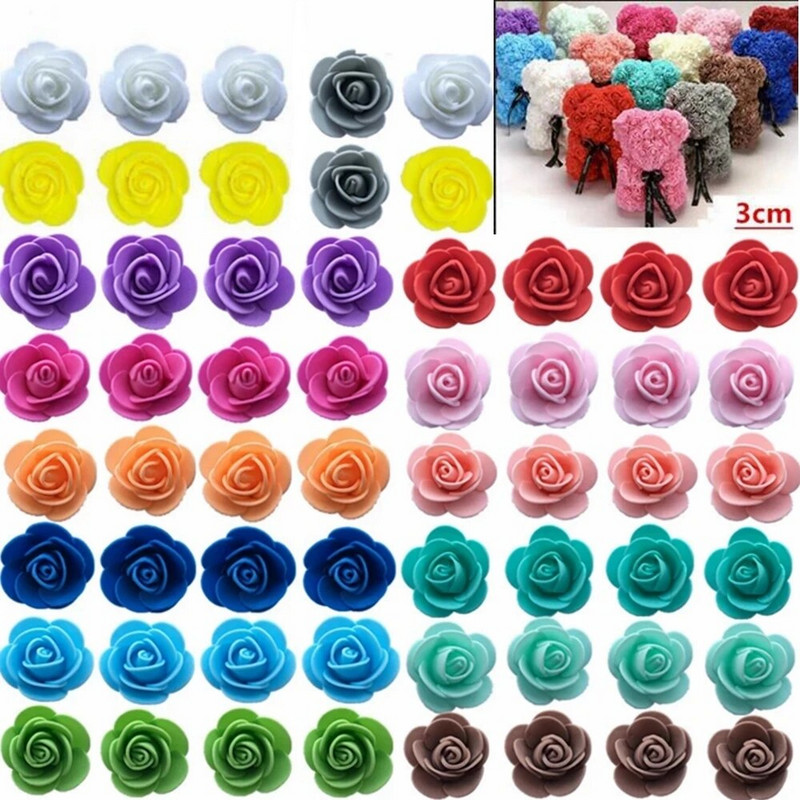 50/100/200/500 buc 3 cm spumă trandafir pentru urs flori artificiale cutie de cadouri bricolaj nuntă decorativă de Crăciun decor acasă 20 de culori