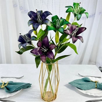 2Heads Lily Artificial Flower 3D Printing Γάμος Floral Arrangement Αξεσουάρ Φθινοπωρινά προμήθειες διακόσμησης δωματίου για το σπίτι Photo Prop